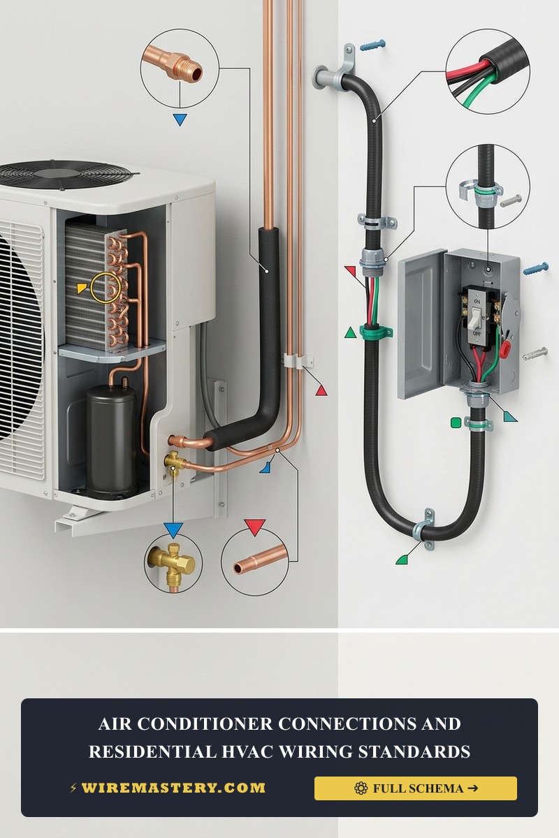 Master condensing unit power hooks. Learn 240V dual-hot disconnect wiring, 24V thermostat control mapping, and NEC Article 440 compliance safely.