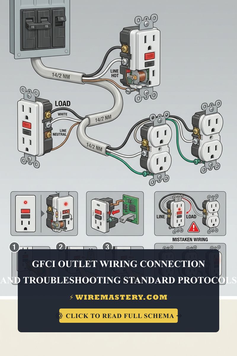 Troubleshoot a standard Class A GFCI receptacle: identify LINE and LOAD terminals, diagnose reset failures, and check downstream protection and box fill.