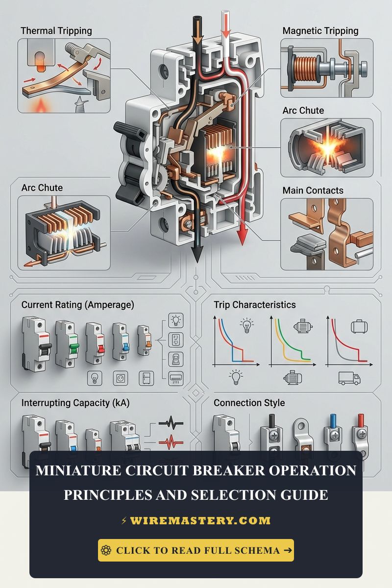 An engineer's guide to miniature circuit breaker (MCB) operation. Learn how thermal and magnetic tripping work, trip characteristics, and selection rules.